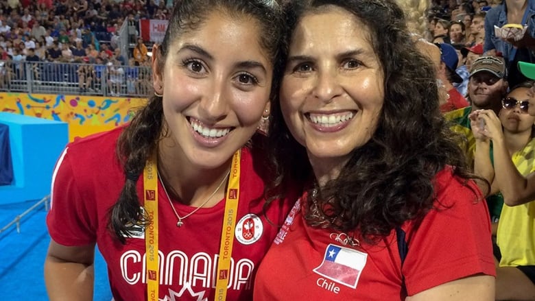 Canadian women's beach volleyball player poses for a picture with her mother.